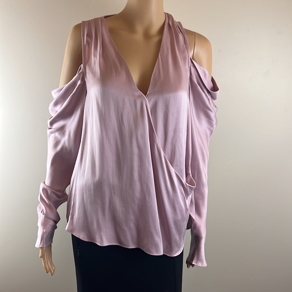 Jonathan Simkhai Pink Remington Silk V-Neck Cold Shoulder Blouse - Picture 5 of 9